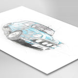 Classic Mini Cooper - Light Blue - A3/A4 Print "Sketch"