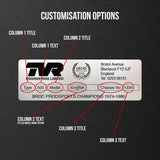 TVR Build Plaque / Plate - personalised / customisable