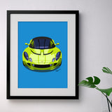 Lotus Elise S2 - bright green on blue - A3/A4 Stylised Print