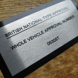 TVR "Type Approval" aluminium metal plate - Wedge / Griffith / Chimaera / Cerbera / Sagaris
